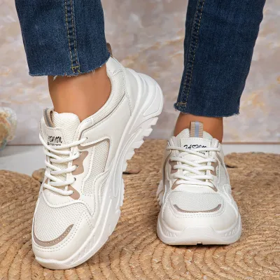 Women Fashion Casual Mesh Breathable Platform Lace Up Sneakers