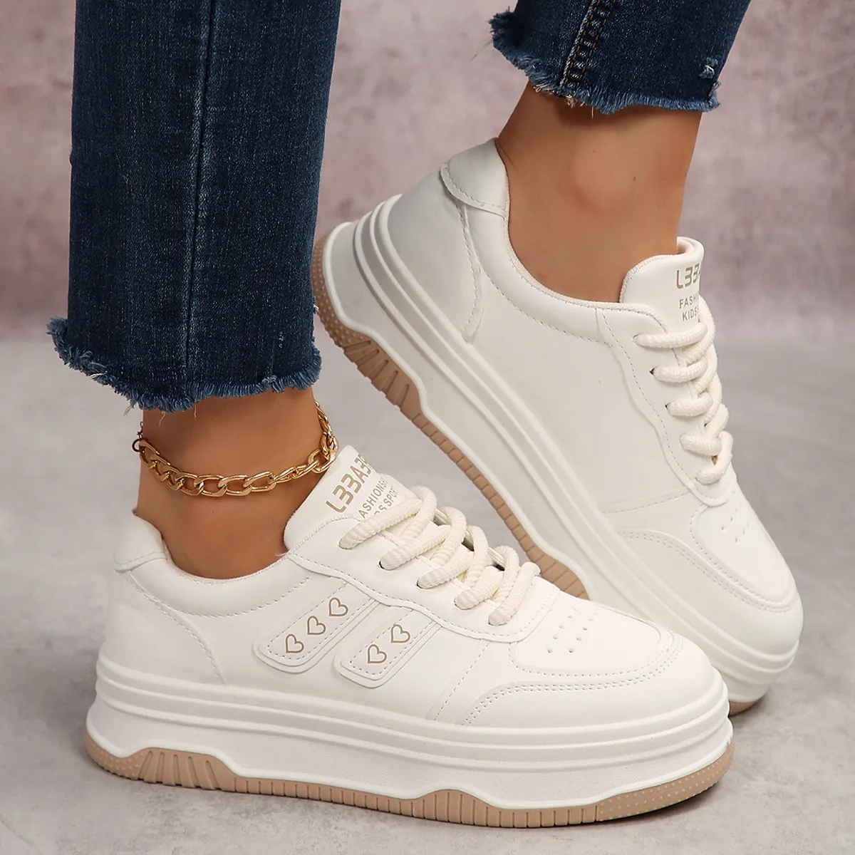 Women Fashion Casual Solid Color Round-Toe Breathable Thick-Soled Soft-Soled Non-Slip Lifestyle Sneakers
