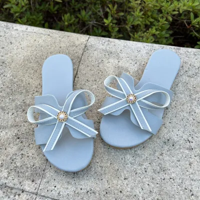 Women Fashion Elegant Solid Color Bowknot Round-Toe Beach Non-Slip Flat Slippers