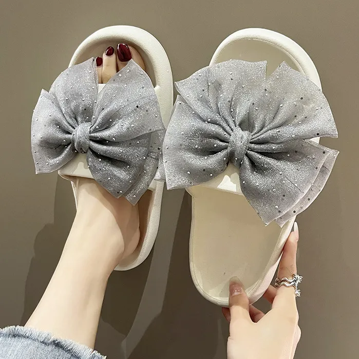 Women Fashion Casual Solid Color Bowknot Eva Slip-On Non-Slip Platform Beach Slippers