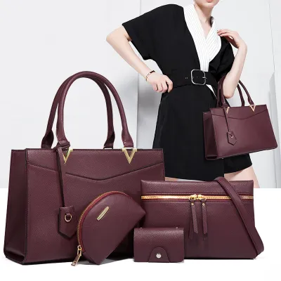 Women Fashion Solid Color Square Wallet Handle Bag Large Capacity Set