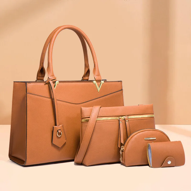Women Fashion Solid Color Square Wallet Handle Bag Large Capacity Set