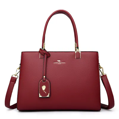 Women Fashion Casual Solid Color Large Capacity PU Handbag with Zipper