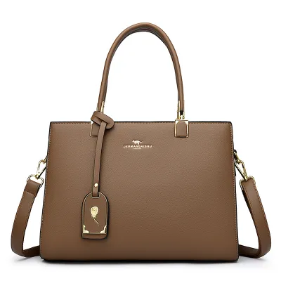 Women Fashion Casual Solid Color Large Capacity PU Handbag with Zipper