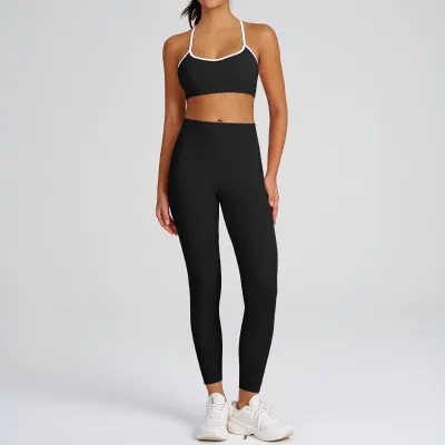 Women Fashion Solid Color Bra High Waist Tight Leggings Yoga Sports Two-Piece Set