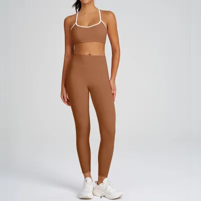 Women Fashion Solid Color Bra High Waist Tight Leggings Yoga Sports Two-Piece Set