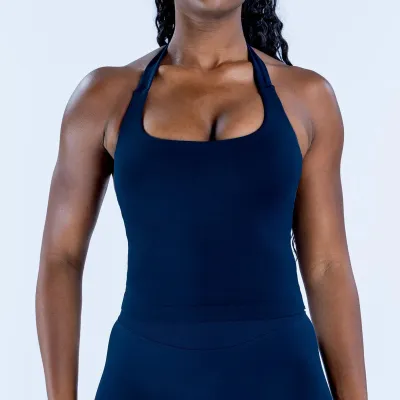 Women Fashion Casual Solid Color Seamless Halter-Neck Tank Top Tight Shorts Yoga Sports Two-Piece Set