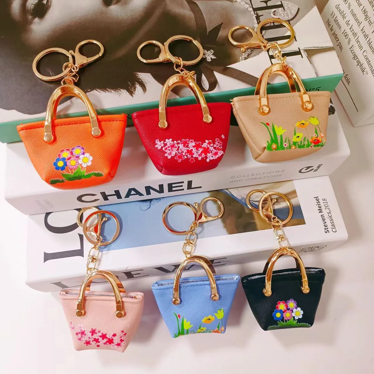 Women's Solid Color Pastoral Mini Imitation Leather Bag Keychain