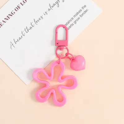 Women Fashion Solid Color Hollow Floral Heart Keychain Bag Hanging Ornament