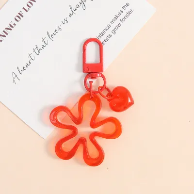 Women Fashion Solid Color Hollow Floral Heart Keychain Bag Hanging Ornament