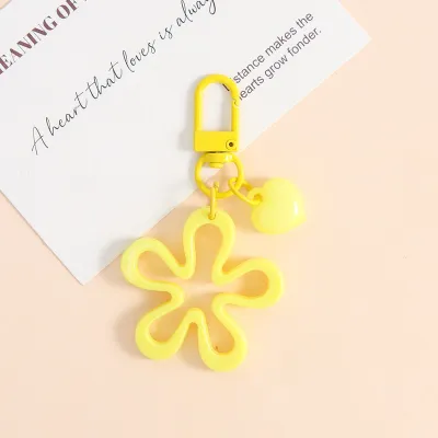 Women Fashion Solid Color Hollow Floral Heart Keychain Bag Hanging Ornament