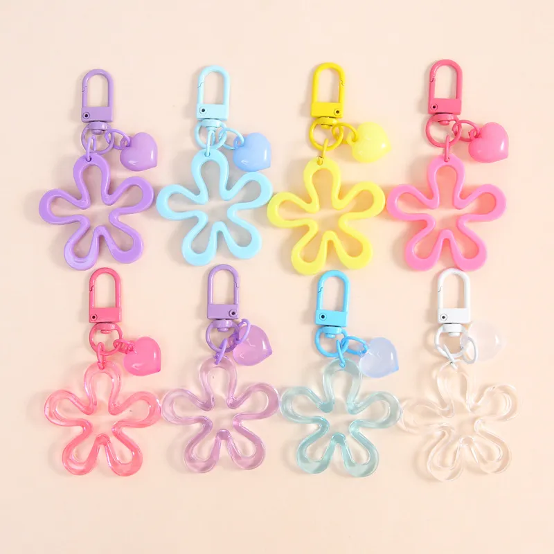 Women Fashion Solid Color Hollow Floral Heart Keychain Bag Hanging Ornament