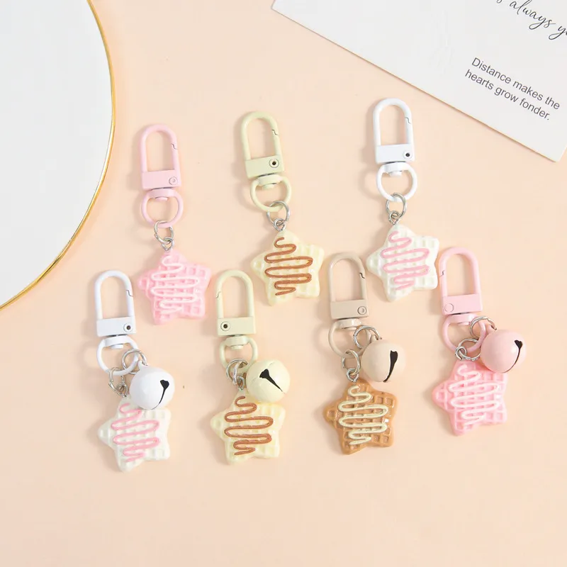 Women Fashion Cute Syrup Five-Pointed Star Biscuit Bell Pendant Keychain