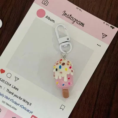 Women Fashion Cute Creative Transparent Summer Ice Cream Food Resin Pendant Keychain
