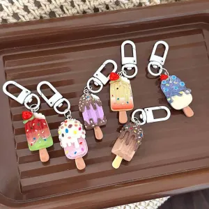 Women Fashion Cute Creative Transparent Summer Ice Cream Food Resin Pendant Keychain