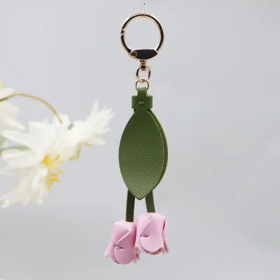 Women's Fashion Creative Tulip Pendant Genuine Leather Keychain