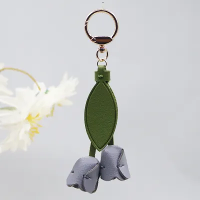 Women's Fashion Creative Tulip Pendant Genuine Leather Keychain