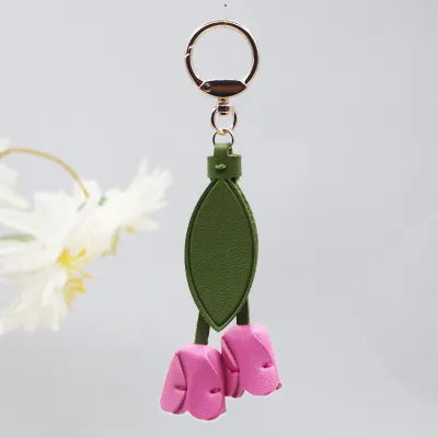 Women's Fashion Creative Tulip Pendant Genuine Leather Keychain