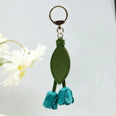 Women's Fashion Creative Tulip Pendant Genuine Leather Keychain