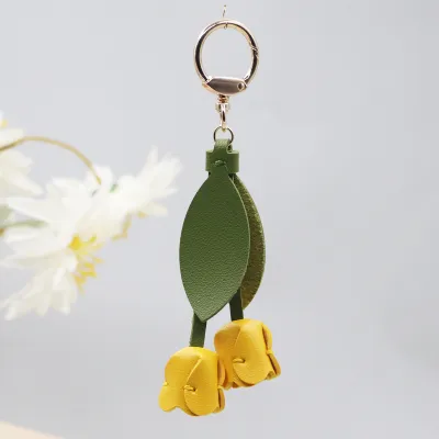 Women's Fashion Creative Tulip Pendant Genuine Leather Keychain