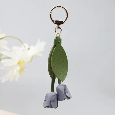 Women's Fashion Creative Tulip Pendant Genuine Leather Keychain