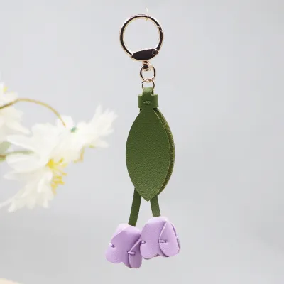 Women's Fashion Creative Tulip Pendant Genuine Leather Keychain
