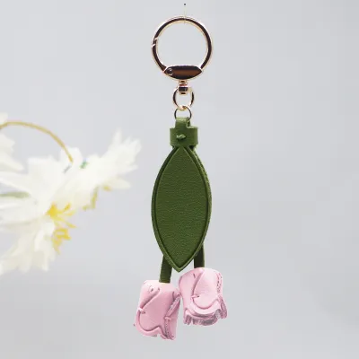 Women's Fashion Creative Tulip Pendant Genuine Leather Keychain