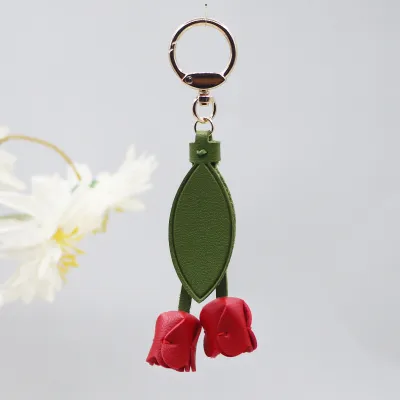 Women's Fashion Creative Tulip Pendant Genuine Leather Keychain