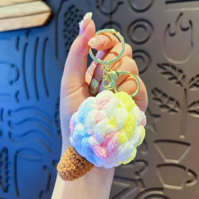 Women Fashion Creative Cute Plush Colorful Ice Cream Keychain