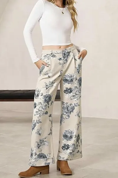 Women Fashion Casual Printed Mid-Waist Wide-Leg Jeans