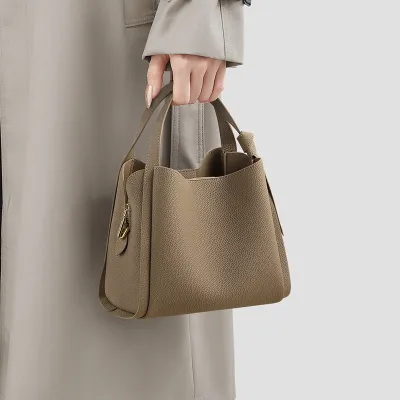 Women Fashion Casual Solid Color Soft Leather Bucket Bag Handbag