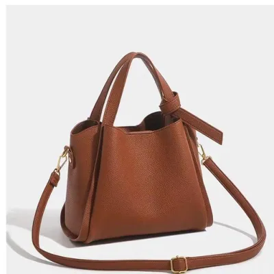 Women Fashion Casual Solid Color Soft Leather Bucket Bag Handbag
