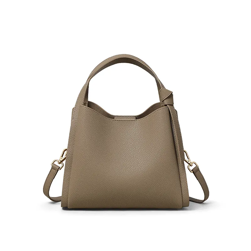 Women Fashion Casual Solid Color Soft Leather Bucket Bag Handbag
