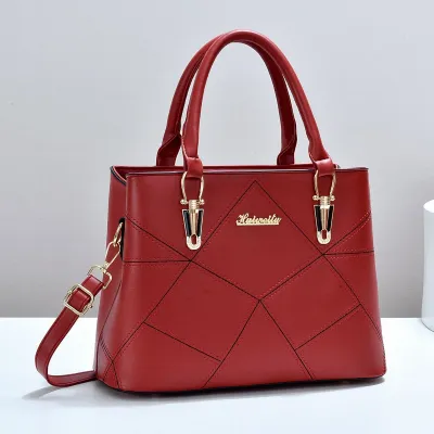 Women Fashion Casual Solid Color Spliced PU Large Capacity Handbag