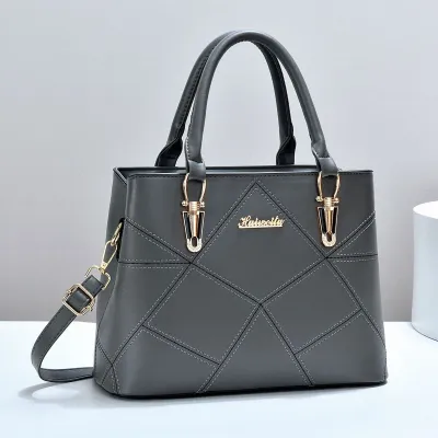 Women Fashion Casual Solid Color Spliced PU Large Capacity Handbag