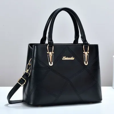 Women Fashion Casual Solid Color Spliced PU Large Capacity Handbag