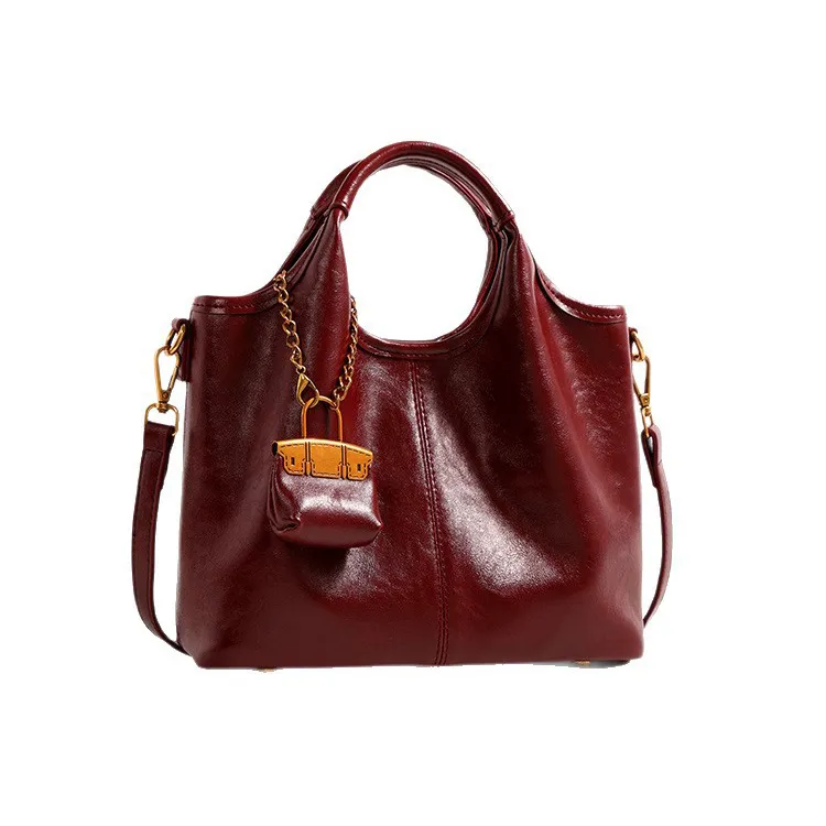 Women Fashion Casual Red PU Handbag with Zipper