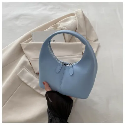 Women Fashion Casual Solid Color PU Armpit Handbag with Zipper Closure