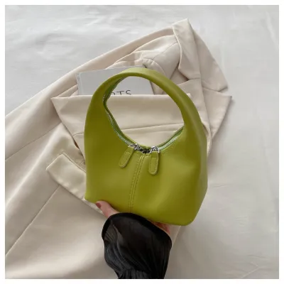 Women Fashion Casual Solid Color PU Armpit Handbag with Zipper Closure
