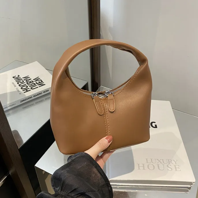 Women Fashion Casual Solid Color PU Armpit Handbag with Zipper Closure