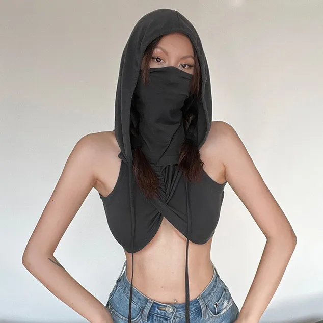 Women Fashion Sexy Summer Solid Color Sleeveless With Hat Slim-Fit Crop Top