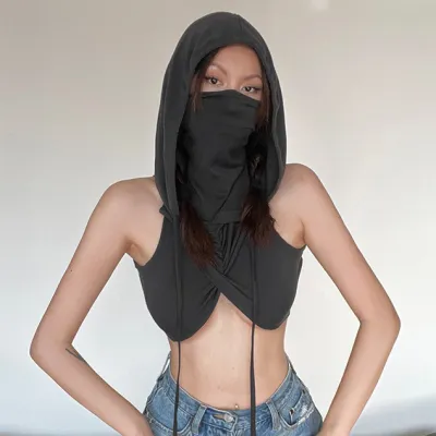 Women Fashion Sexy Summer Solid Color Sleeveless With Hat Slim-Fit Crop Top