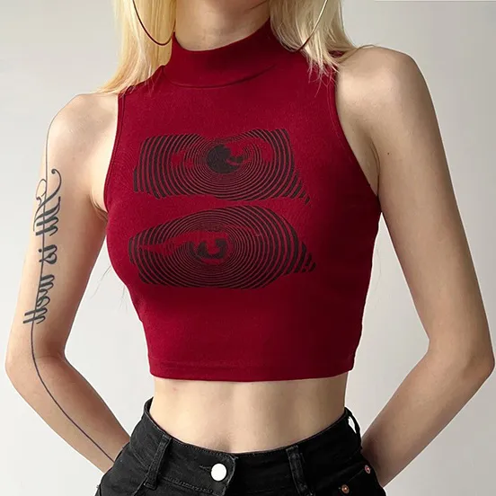 Women Fashion Sexy Summer Alphabet Print Sleeveless Crop Top
