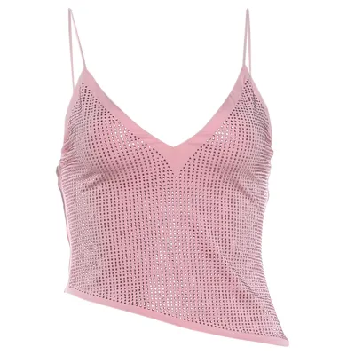 Women Fashion Sexy Summer Solid Color Rhinestone Backless Camisole Crop Top