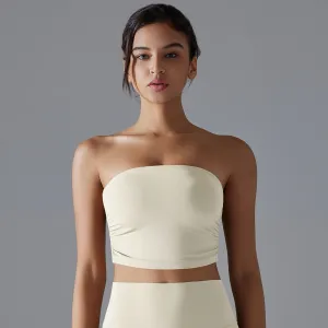 Women Fashion Solid Color Pleated Breathable Slim-Fit Yoga Sports Tube Top