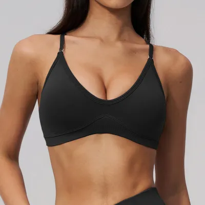Women Fashion Casual Solid Color Threaded-Motion Backless Yoga Sports Bra