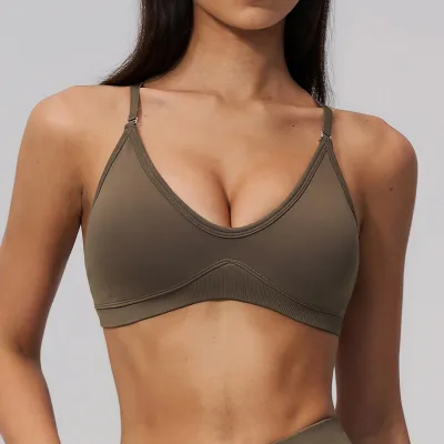 Women Fashion Casual Solid Color Threaded-Motion Backless Yoga Sports Bra