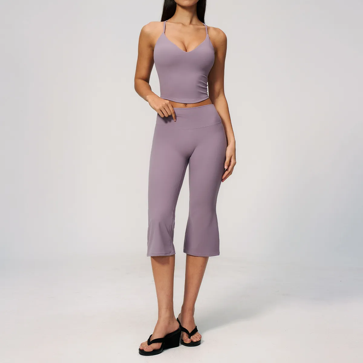 Women Fashion Casual Summer Solid Color Camisole Pants Yoga Sports Two-Piece Set