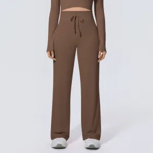 Women Fashion Casual Solid Color Double-Sided Nylon High-Waist Elastic Loose Yoga Pants