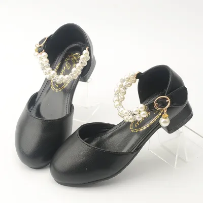 Kids Girls Fashion Solid Color Pearl High-Heeled Leather Sandals